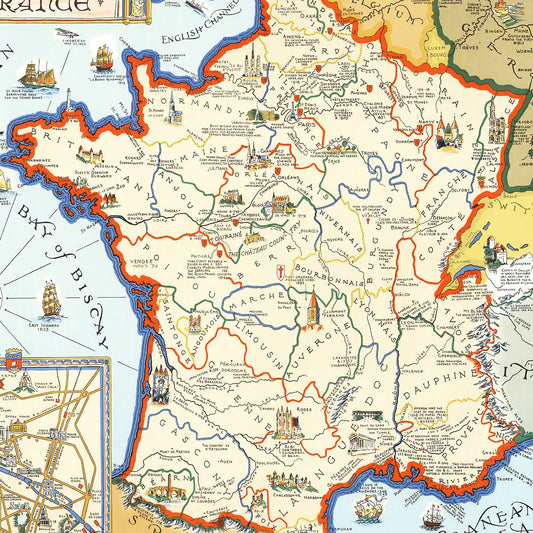 Vintage Map of France 1929 — Antique Art Déco Era Cartography Print