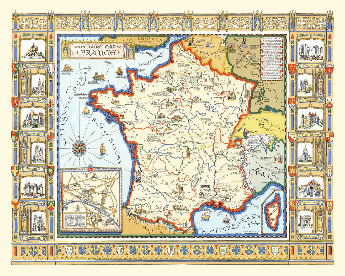 Vintage Map of France 1929 — Antique Art Déco Era Cartography Print