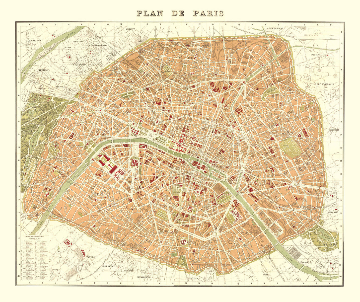 Vintage Map of Paris, France 1893 — Antique Belle Époque City Print