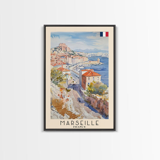 Marseille France Travel Poster Framed Canvas Print