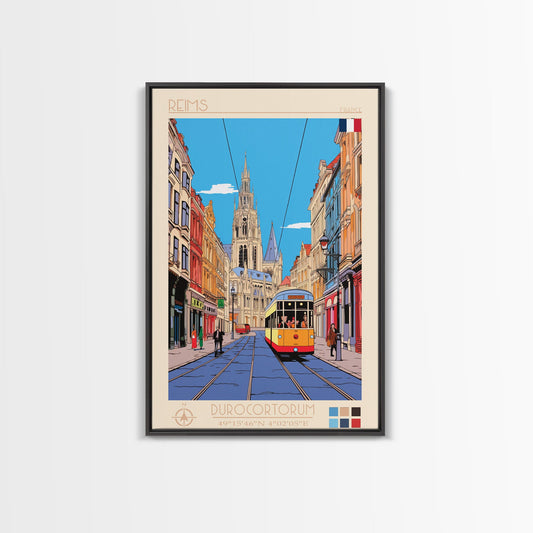 Reims France Travel Poster Framed Canvas Print