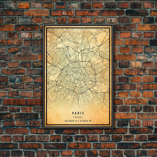Paris France map print poster or framed canvas