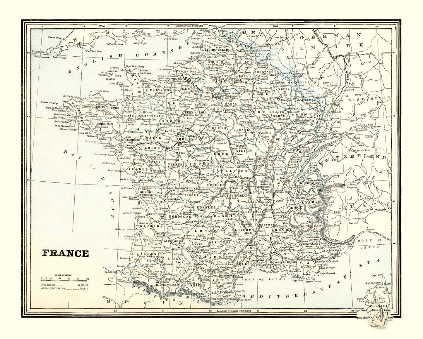 Vintage Map of France 1893 — Antique Belle Époque National Cartography Print