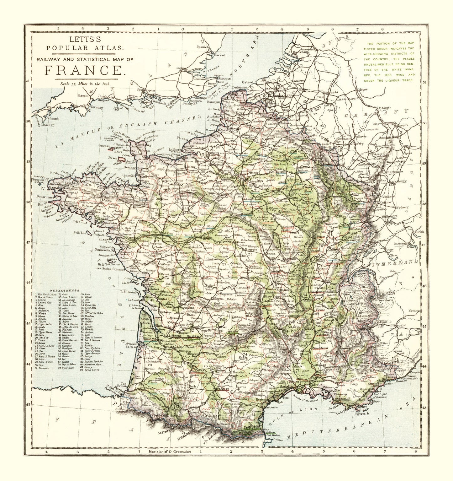 Vintage Map of France 1883 — Antique 19th Century National Cartography Print