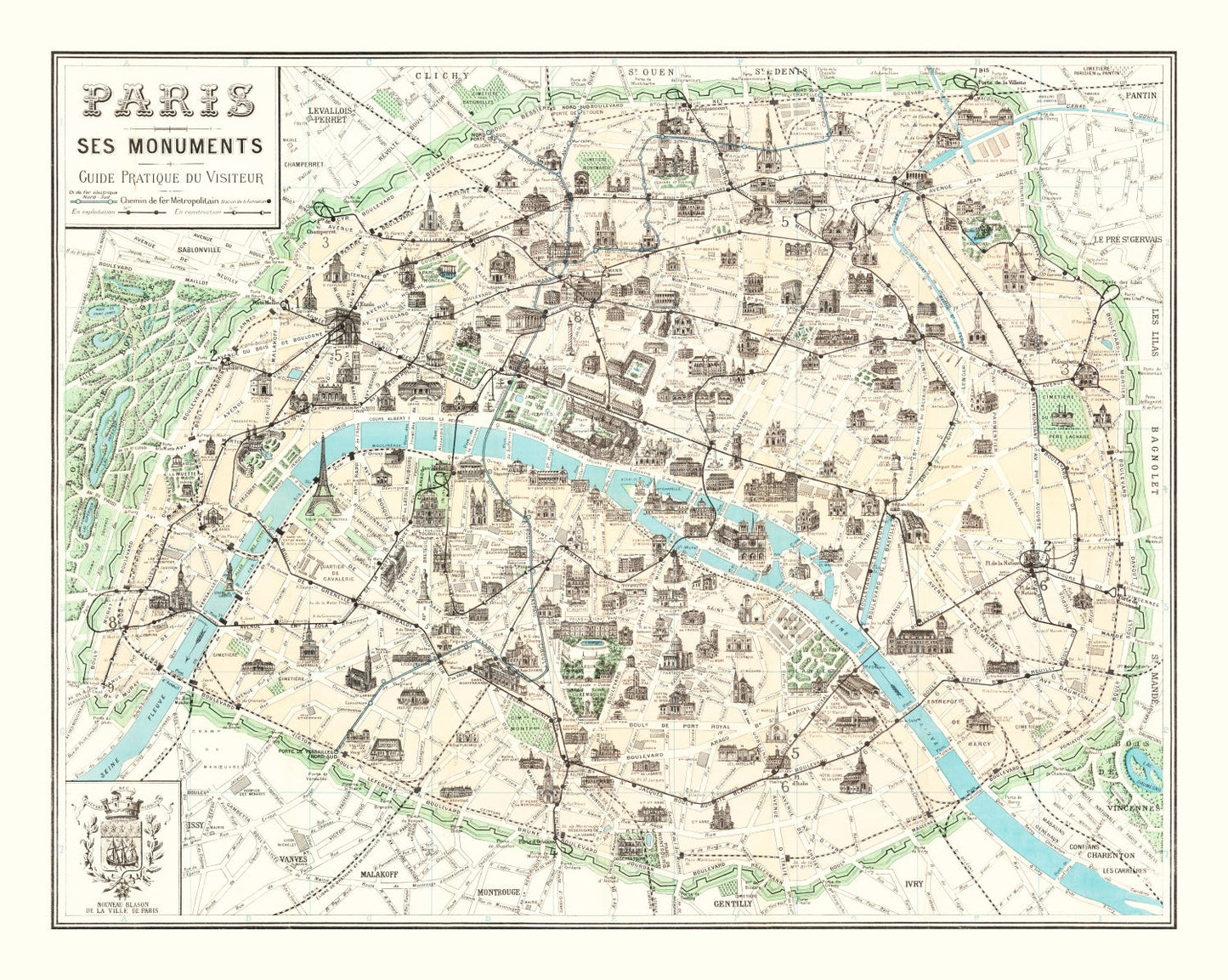 Vintage Map of Paris, France 1905 — Antique Belle Époque City Print