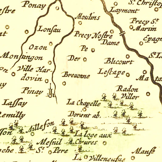 Vintage Map of Southern Champagne, France 1665 — Antique 17th Century Regional Print