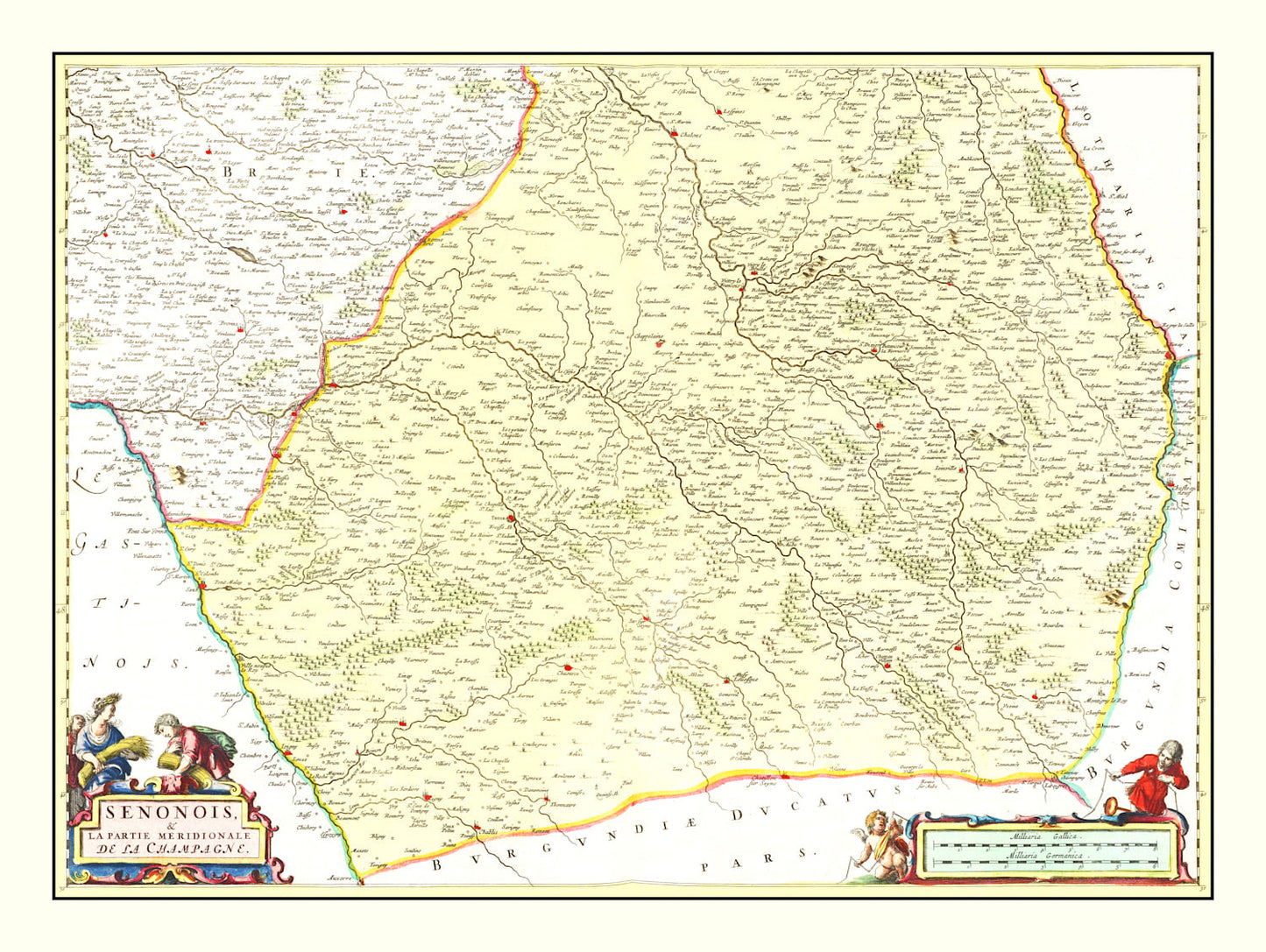 Vintage Map of Southern Champagne, France 1665 — Antique 17th Century Regional Print