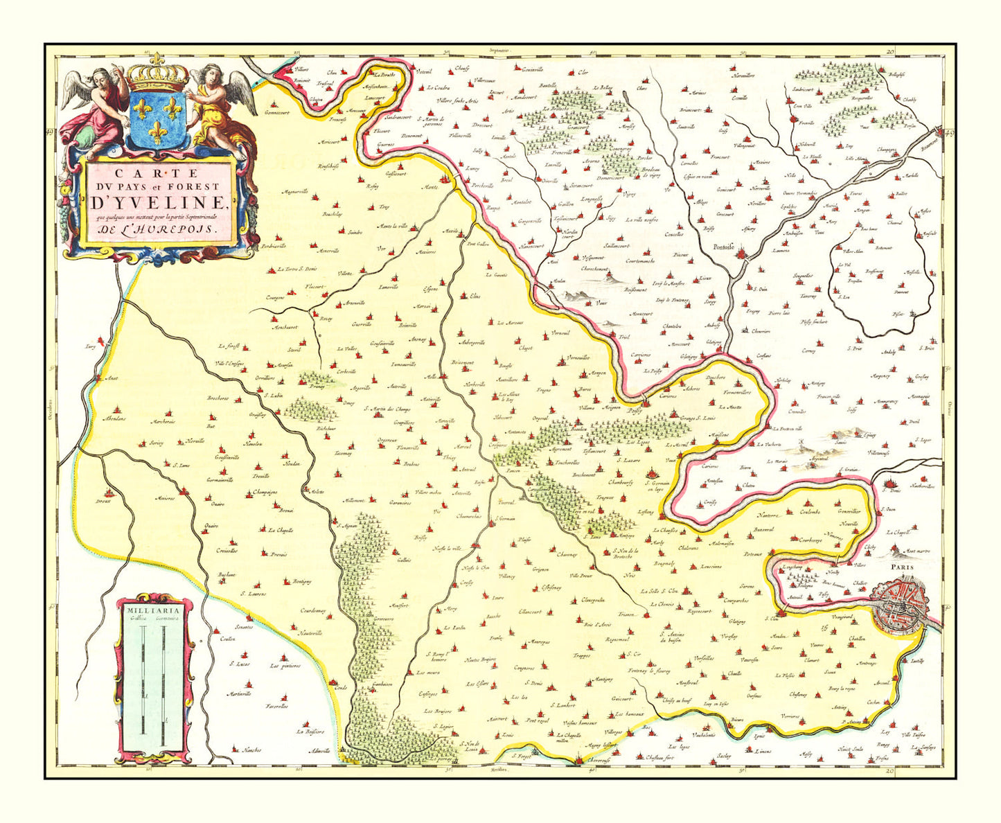 Vintage Map of Paris Region, France 1665 — Antique 17th Century Île-de-France Print