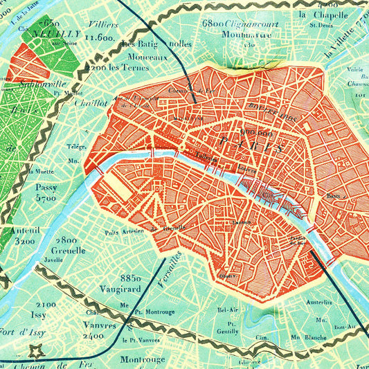 Vintage Map of Paris, France 1843 — Antique 19th Century City Print