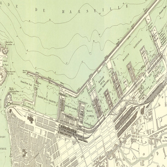 Vintage Map of Marseille, France 1885 — Antique 19th Century Mediterranean Port Print
