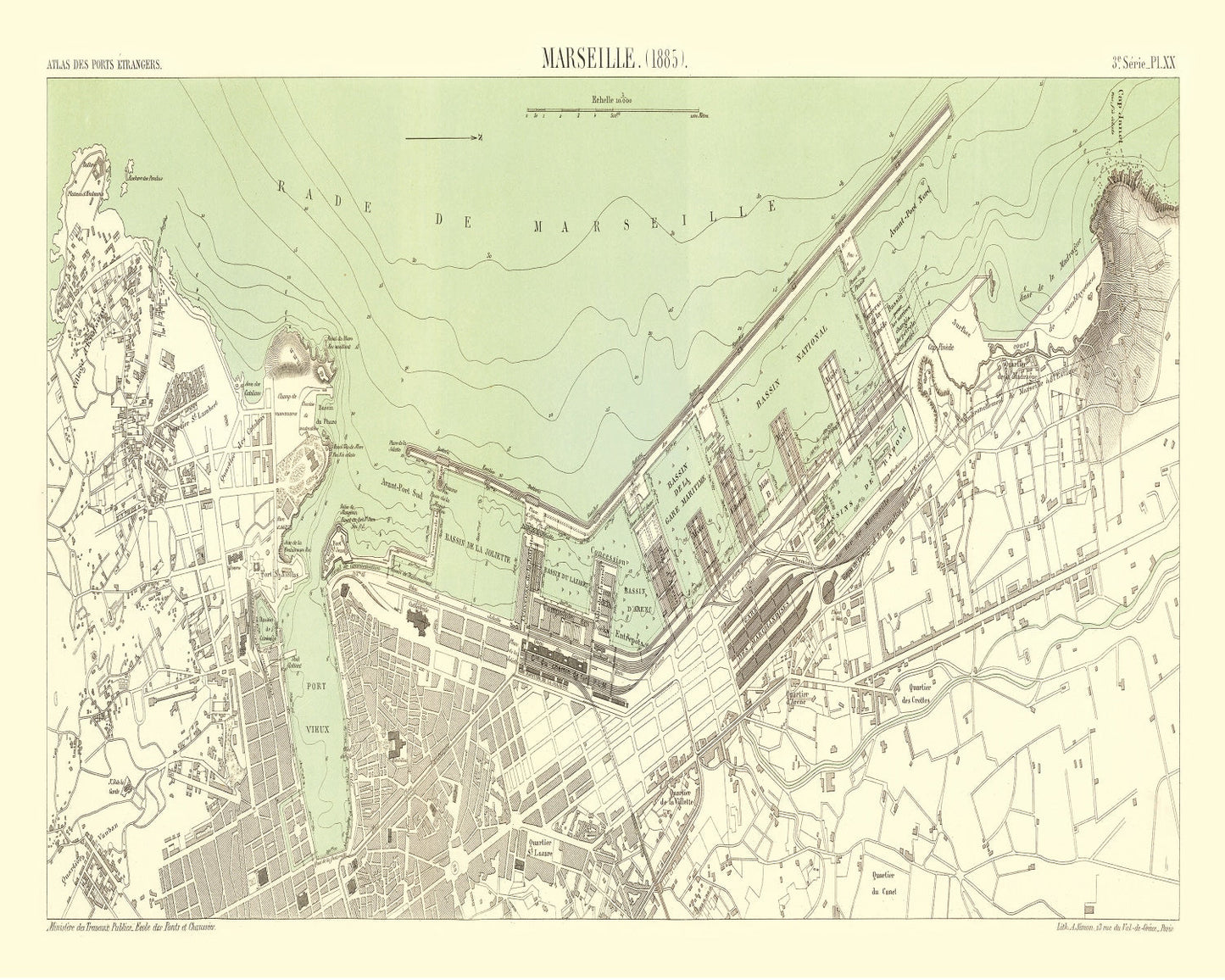 Vintage Map of Marseille, France 1885 — Antique 19th Century Mediterranean Port Print