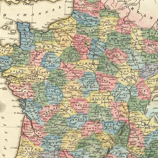 Vintage Map of France 1823 — Antique Post-Napoleonic Cartography Print
