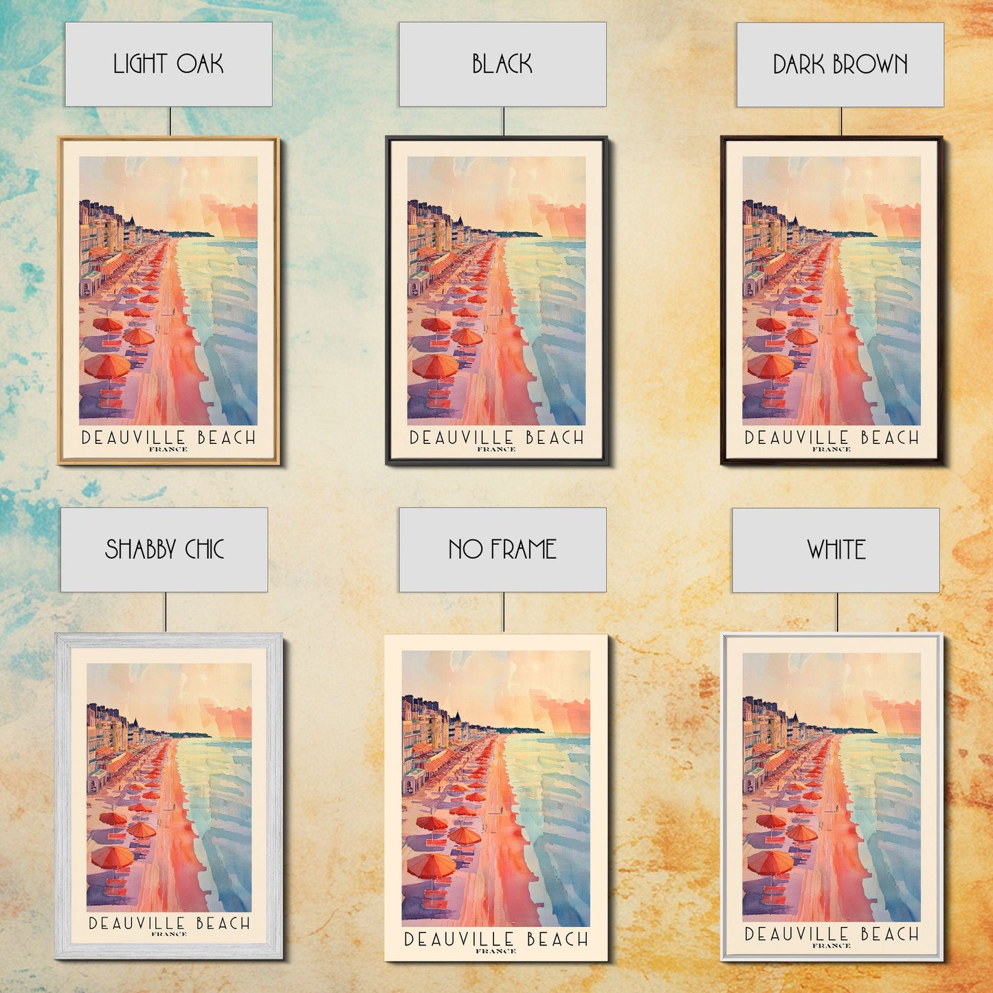 Deauville Beach, France Travel Poster Framed Canvas Print