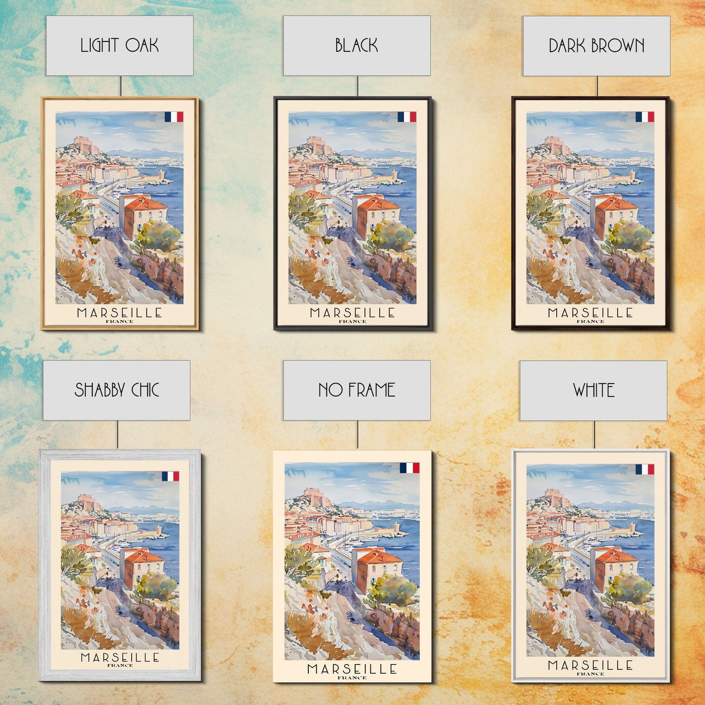 Marseille France Travel Poster Framed Canvas Print
