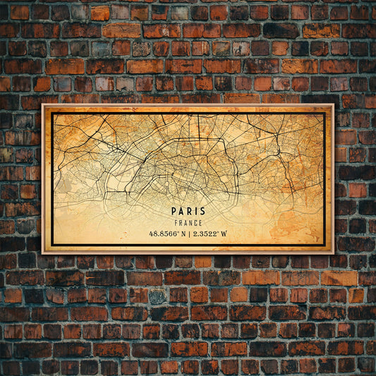 Paris France map print poster or framed canvas