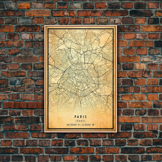 Paris France map print poster or framed canvas