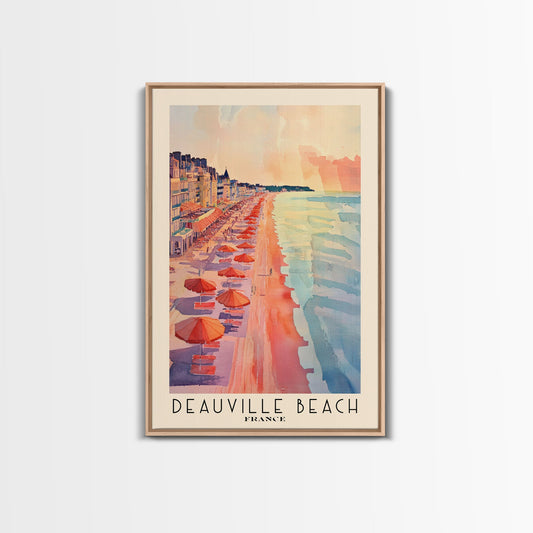 Deauville Beach, France Travel Poster Framed Canvas Print