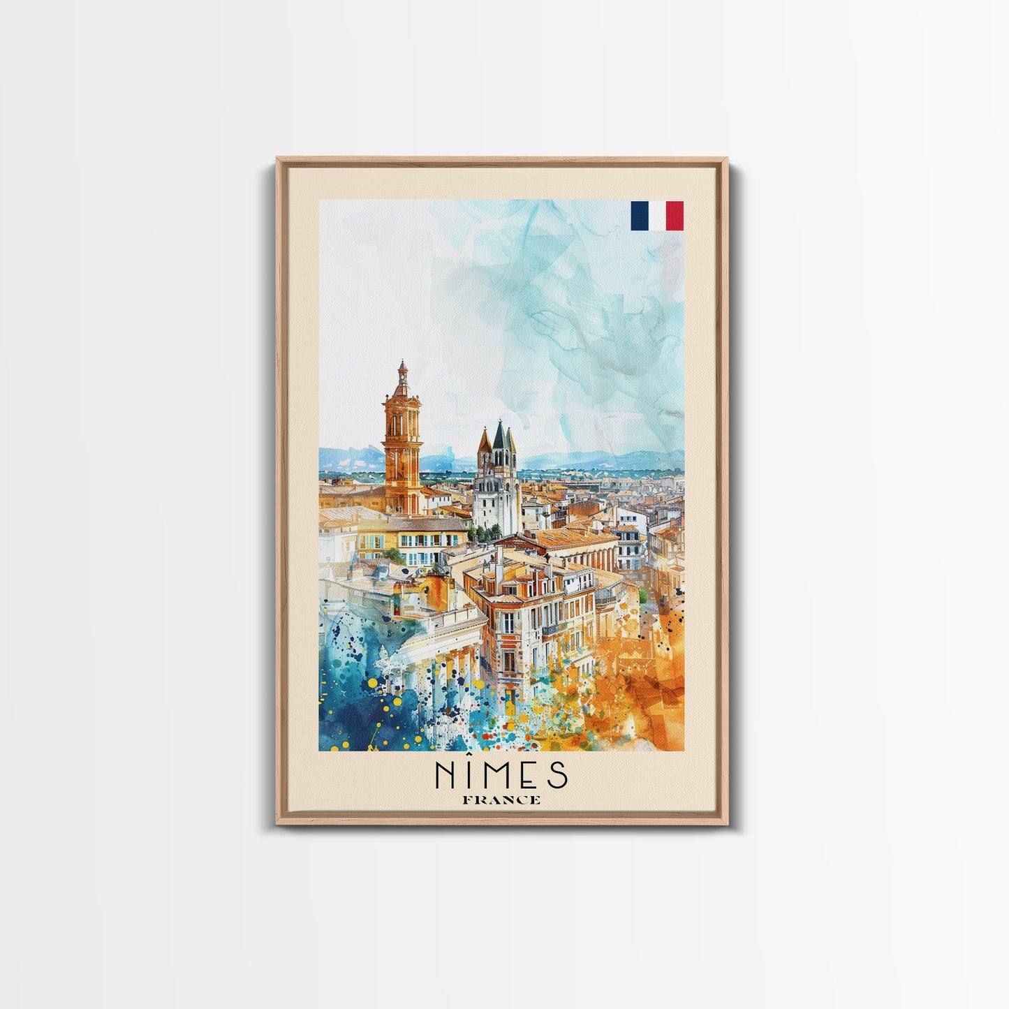 Nîmes France Framed Canvas Print, Historic Travel Poster