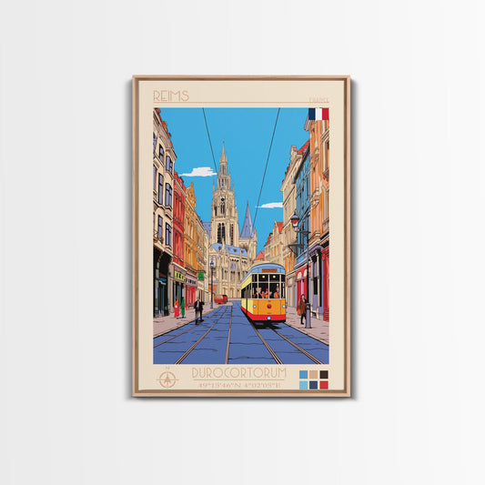Reims France Travel Poster Framed Canvas Print