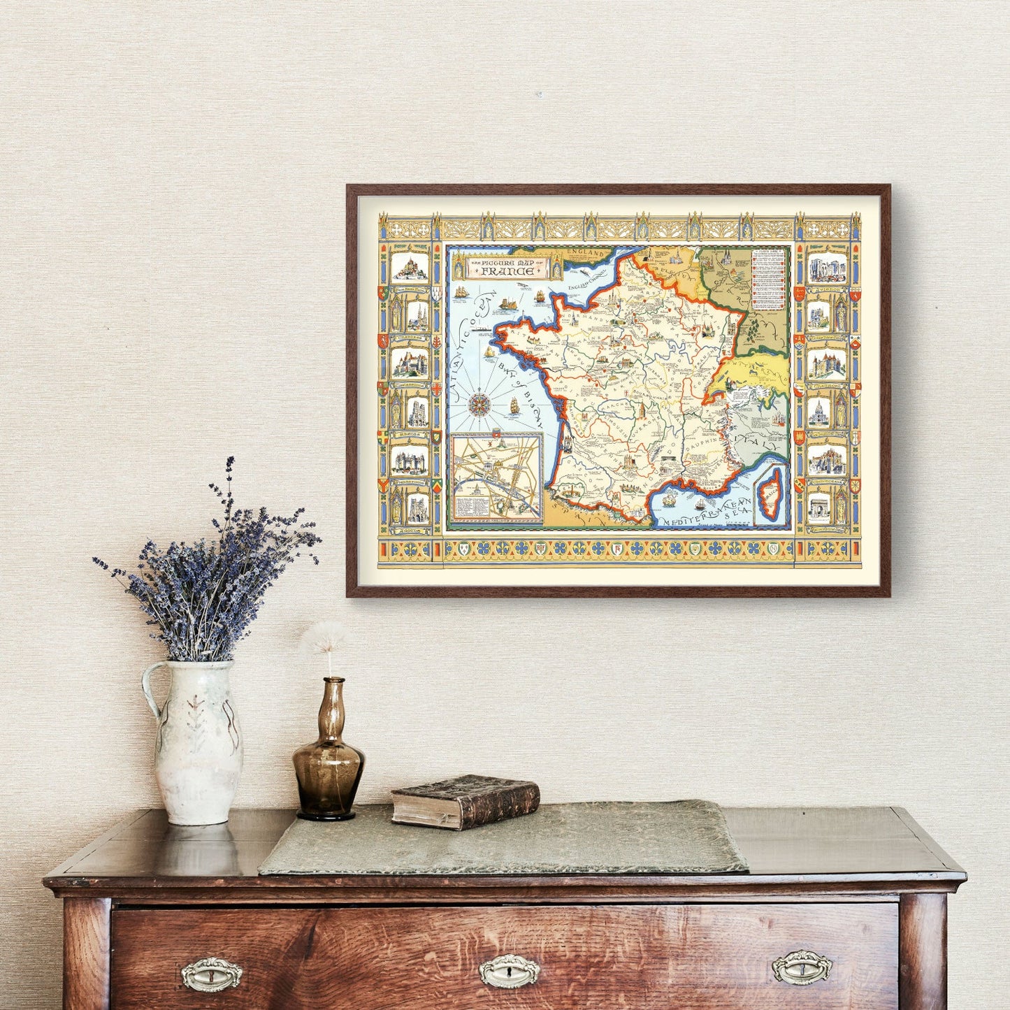 Vintage Map of France 1929 — Antique Art Déco Era Cartography Print