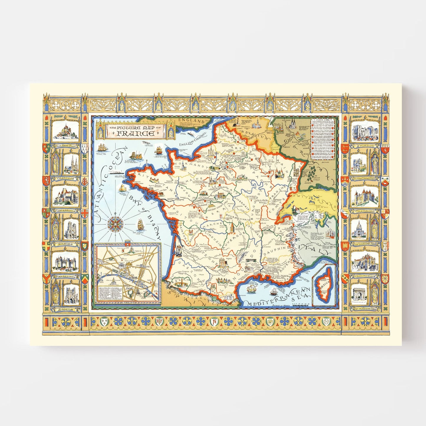 Vintage Map of France 1929 — Antique Art Déco Era Cartography Print