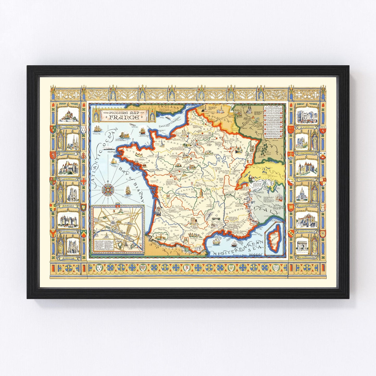Vintage Map of France 1929 — Antique Art Déco Era Cartography Print