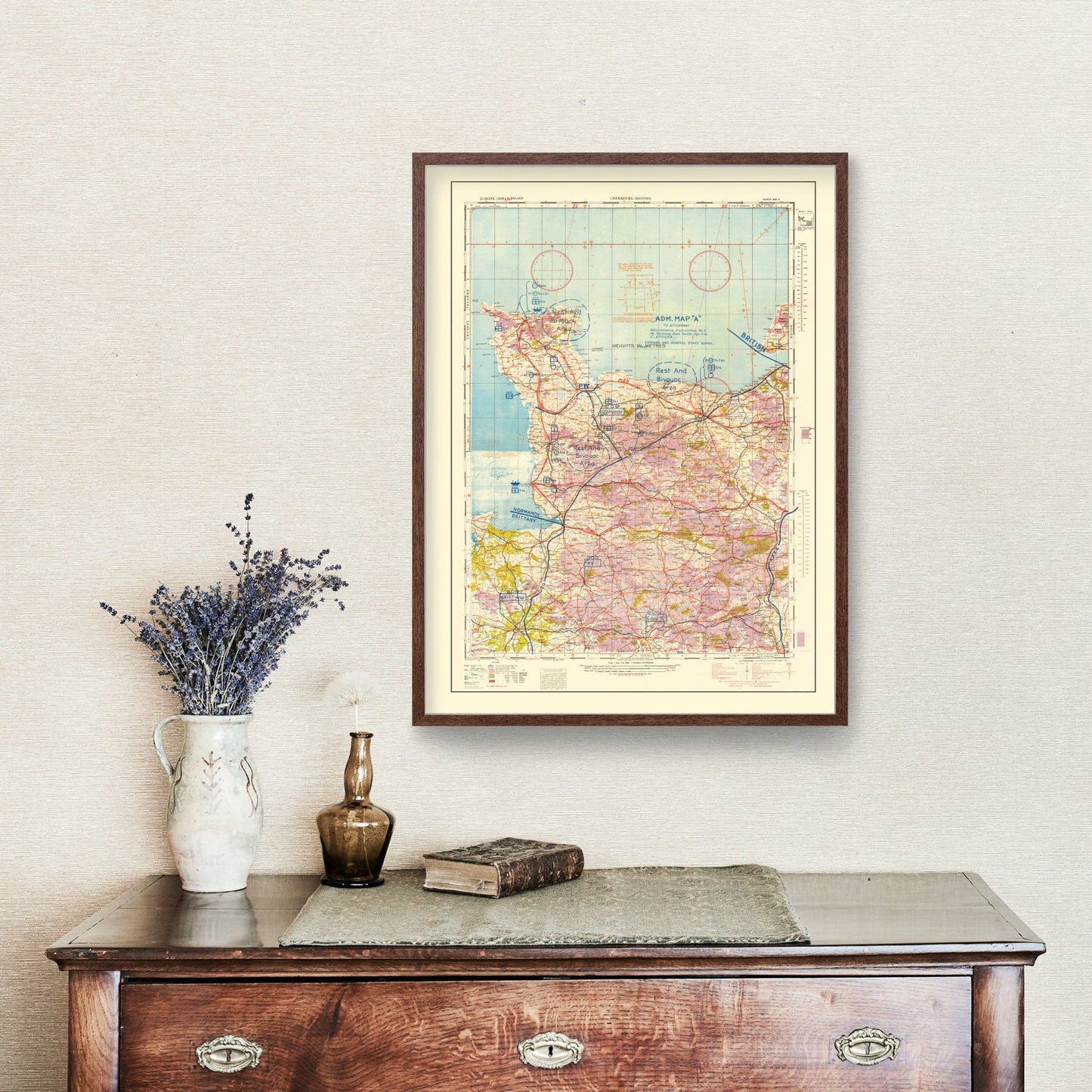 Vintage Normandy Invasion WWII Map 1944 — D-Day France Historical Print