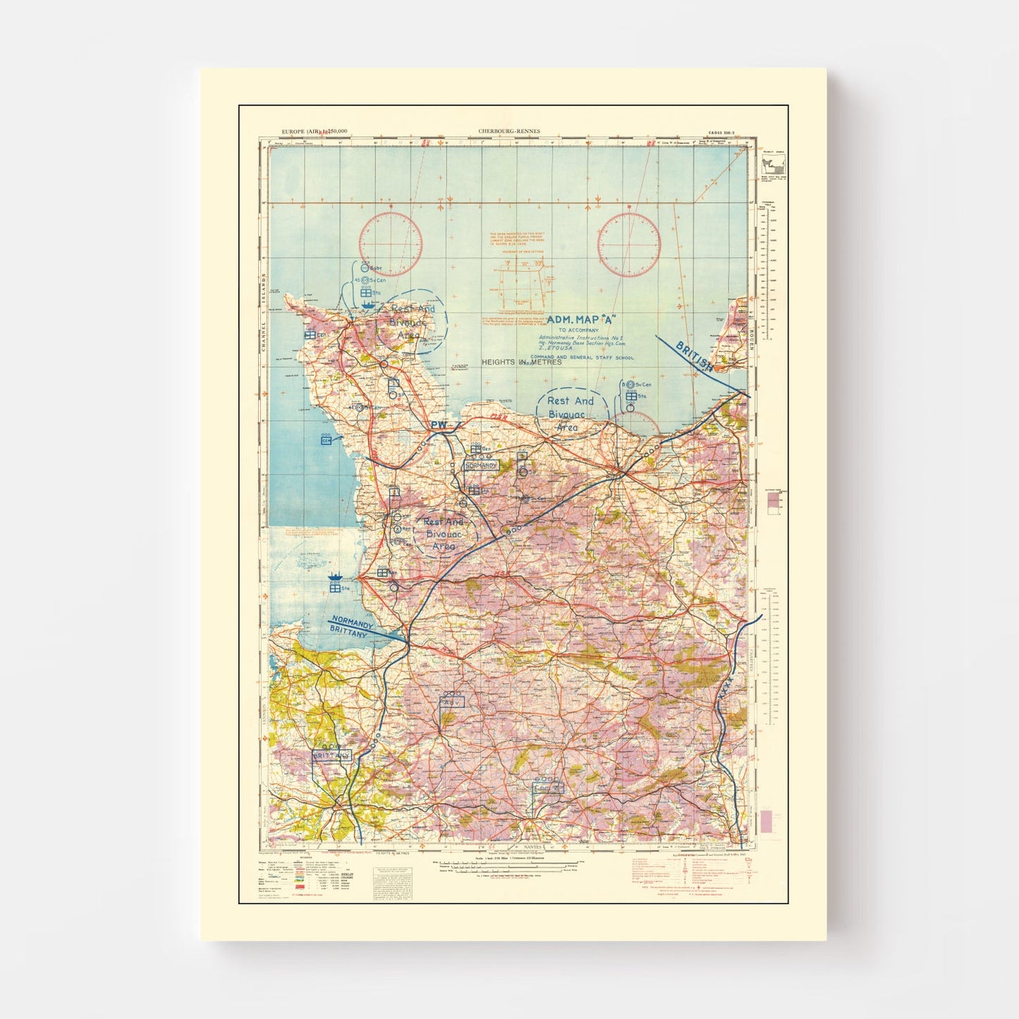 Vintage Normandy Invasion WWII Map 1944 — D-Day France Historical Print