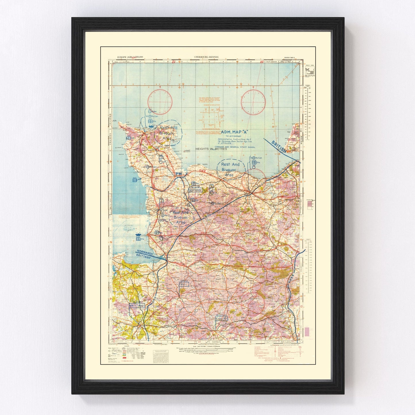 Vintage Normandy Invasion WWII Map 1944 — D-Day France Historical Print