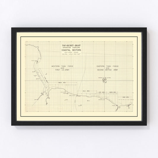 Vintage D-Day Normandy Invasion Map 1944 — WWII France Historical Print