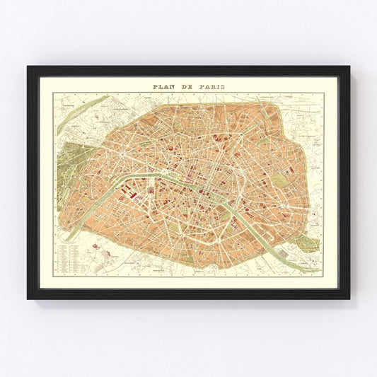 Vintage Map of Paris, France 1893 — Antique Belle Époque City Print