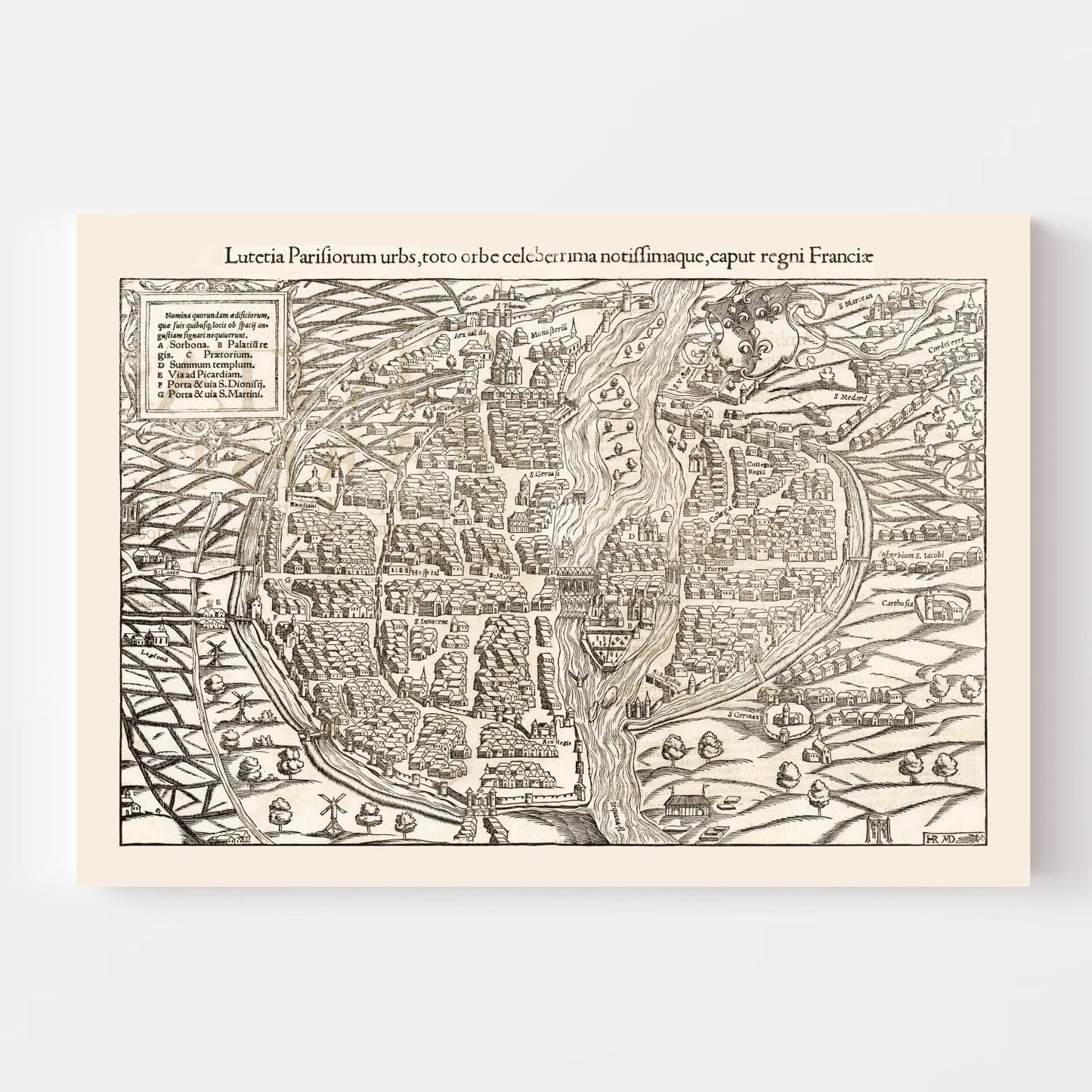 Vintage Map of Paris, France 1550 — Antique Renaissance Era City Print