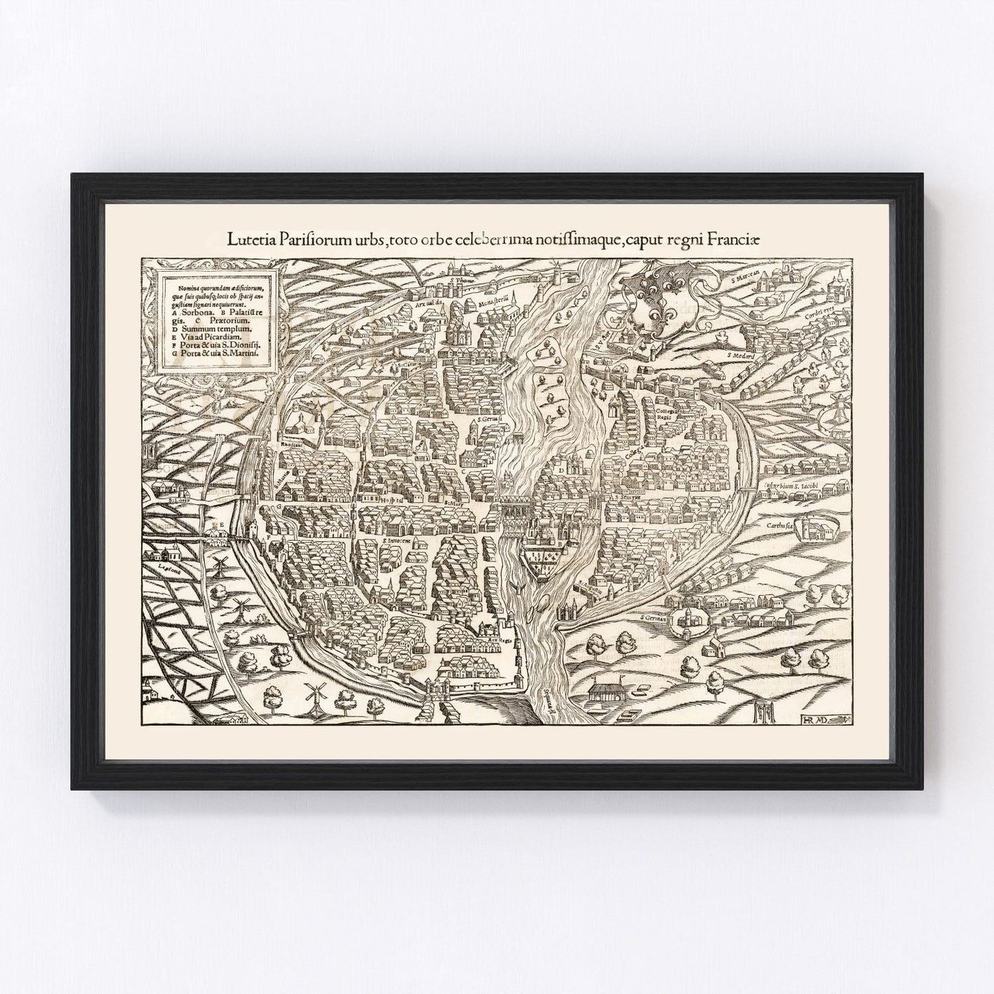 Vintage Map of Paris, France 1550 — Antique Renaissance Era City Print