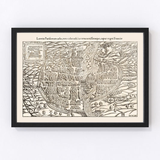Vintage Map of Paris, France 1550 — Antique Renaissance Era City Print