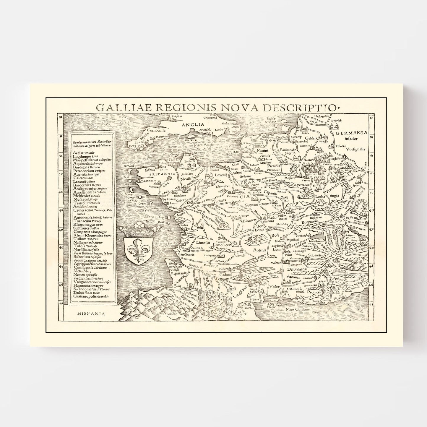 Vintage Map of France 1550 — Antique Renaissance Era Cartography Print