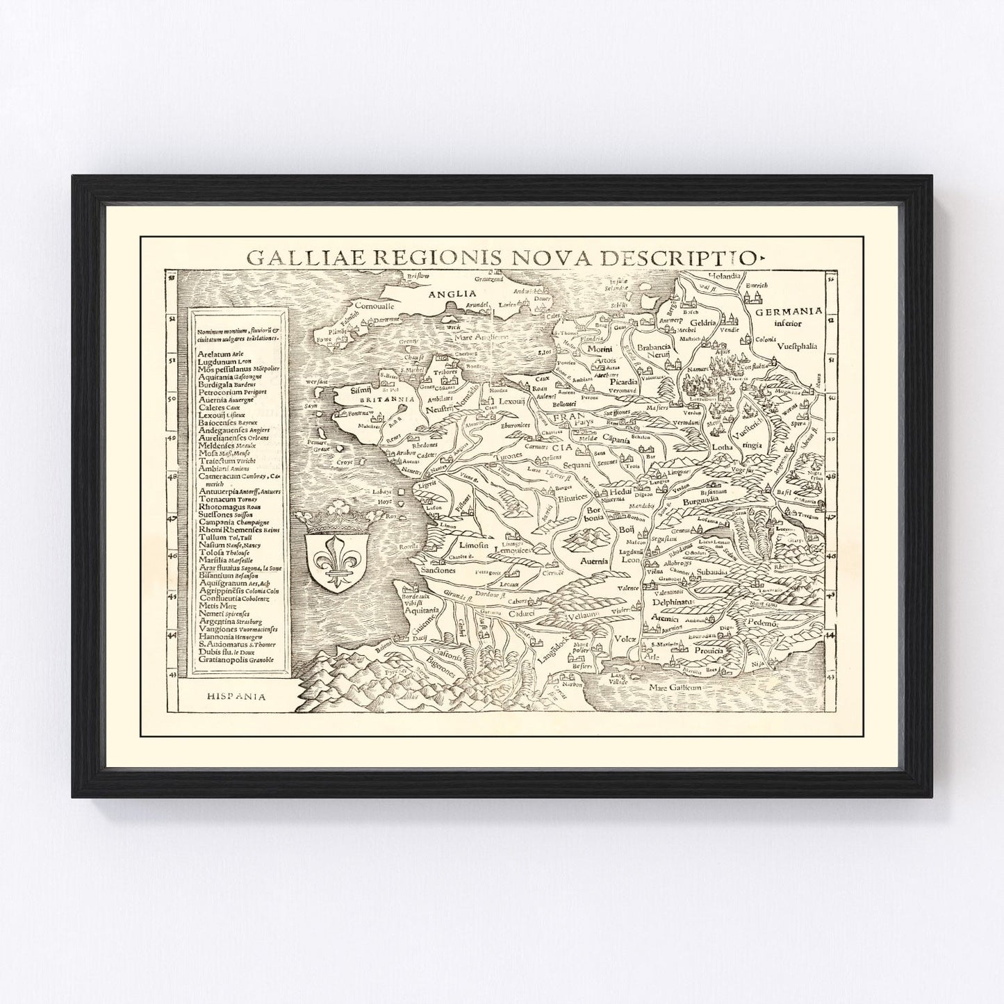 Vintage Map of France 1550 — Antique Renaissance Era Cartography Print