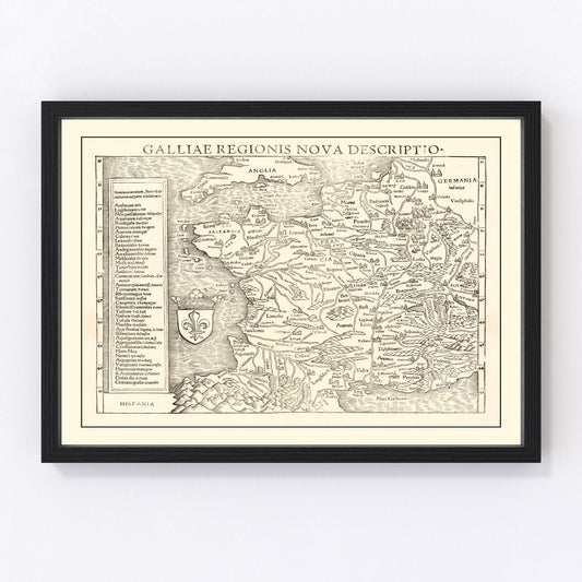 Vintage Map of France 1550 — Antique Renaissance Era Cartography Print