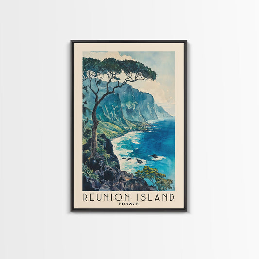 Reunion Island, France Travel Poster Framed Canvas Print