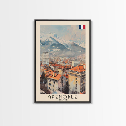 Grenoble France Mountain View Art, Framed Canvas Print