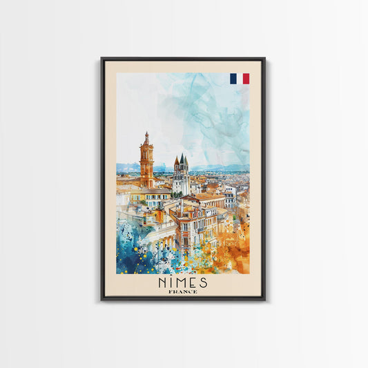 Nîmes France Framed Canvas Print, Historic Travel Poster