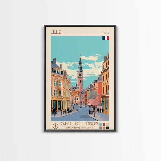 Lille France Travel Poster Framed Canvas Print
