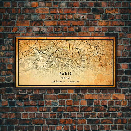 Paris France map print poster or framed canvas