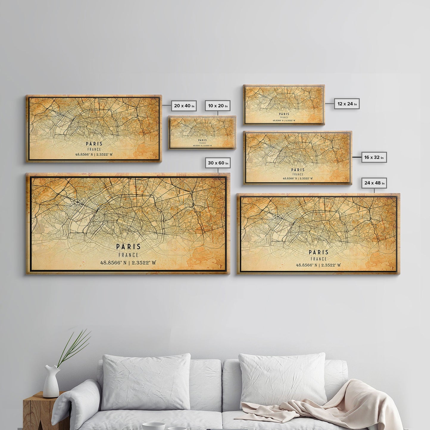 Paris France map print poster or framed canvas