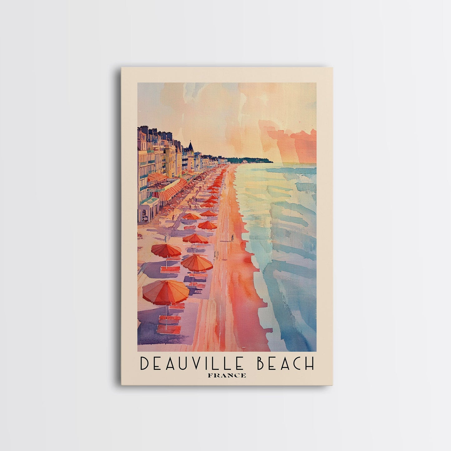Deauville Beach, France Travel Poster Framed Canvas Print