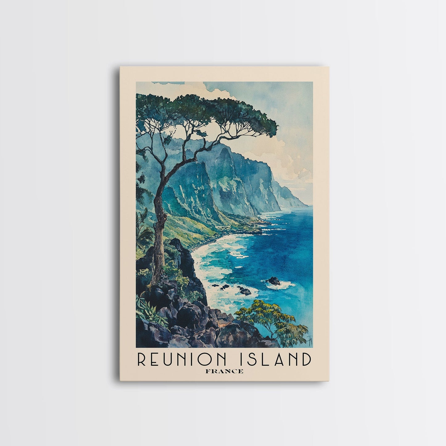 Reunion Island, France Travel Poster Framed Canvas Print