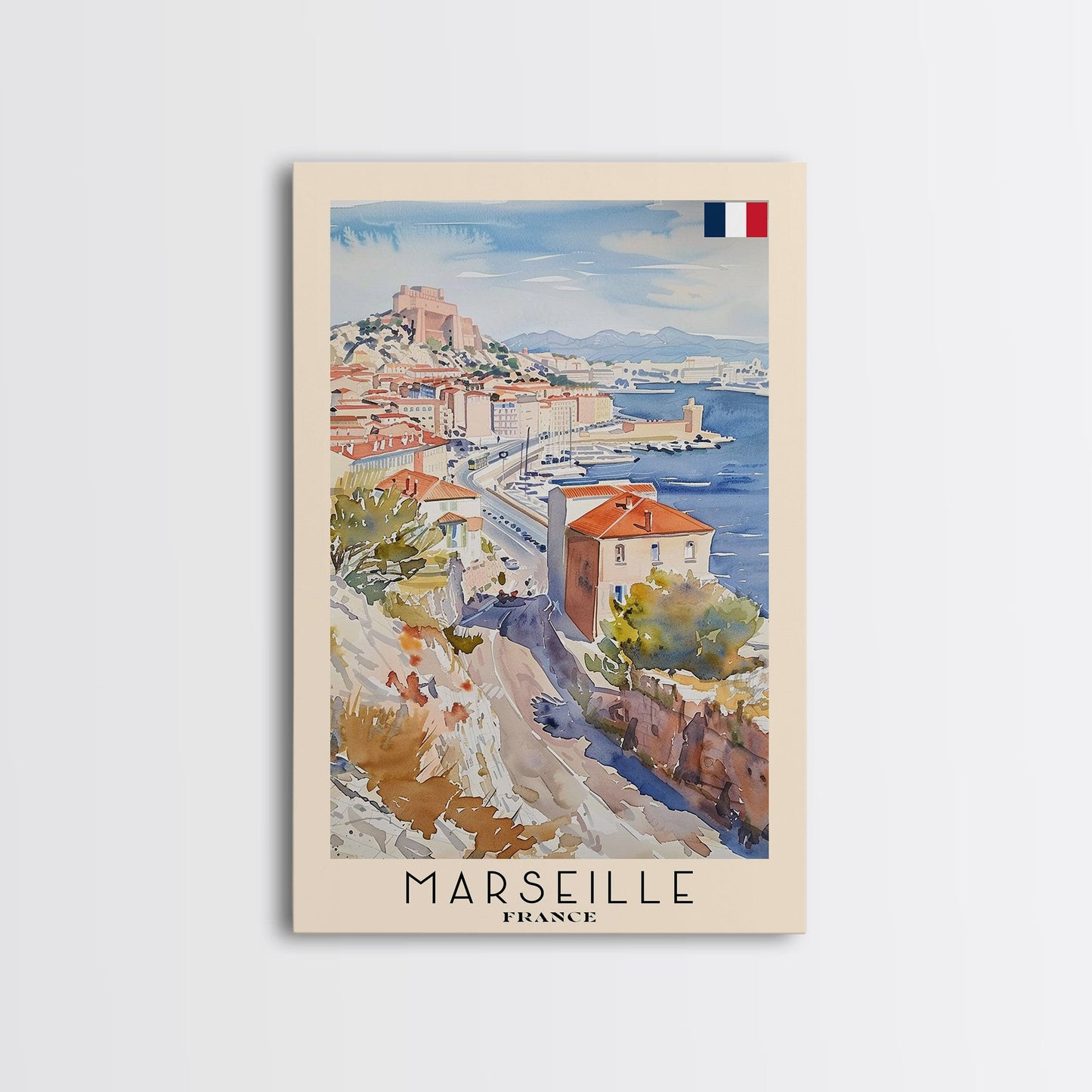 Marseille France Travel Poster Framed Canvas Print