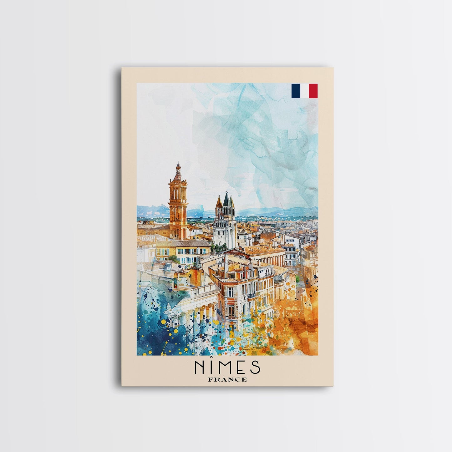 Nîmes France Framed Canvas Print, Historic Travel Poster