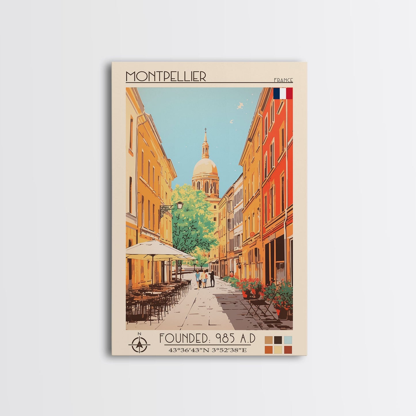Montpellier France Travel Poster Framed Canvas Print