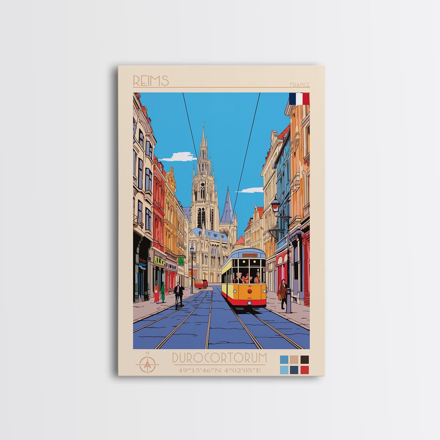 Reims France Travel Poster Framed Canvas Print
