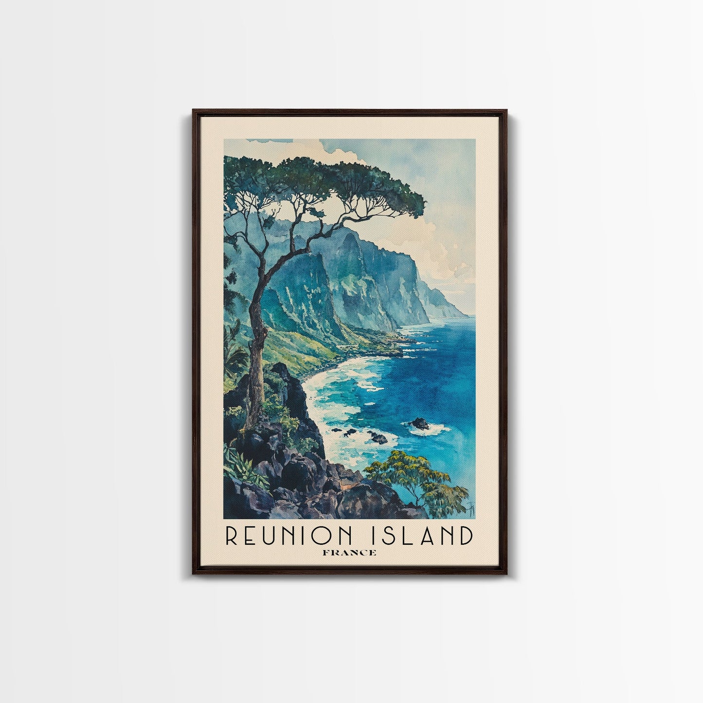Reunion Island, France Travel Poster Framed Canvas Print